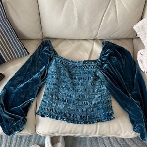 Anthropologie Teal Smocked Top